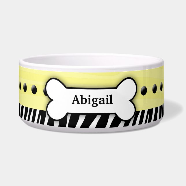Yellow Zebra Stripe Custom Pet Dog Food Bowl (Front)