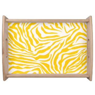 Yellow Zebra Stripes Preppy Wild Animal Print Serving Tray
