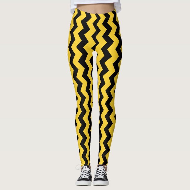 Yellow Zigzag Design You Choose Background Colour Leggings (Front)