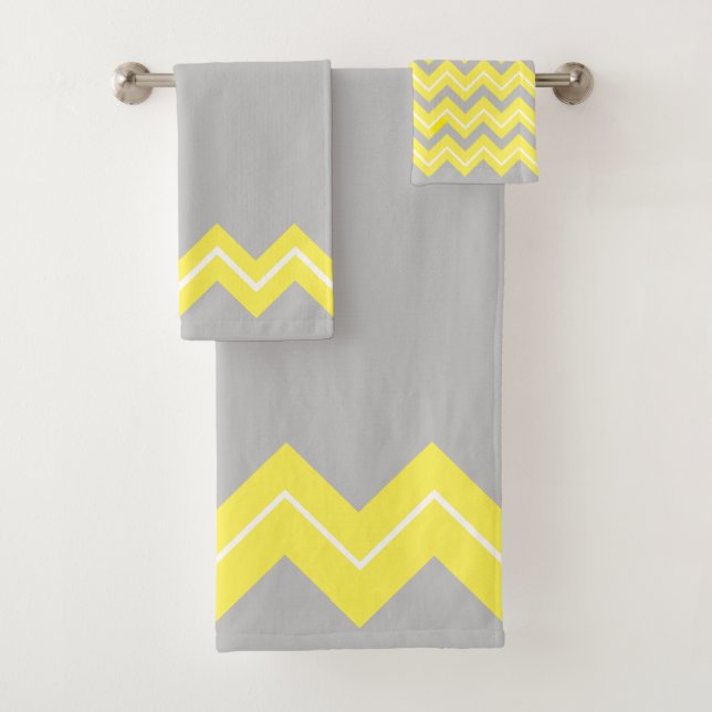 Yellow Zigzag on Grey Bath Towel Set (Insitu)