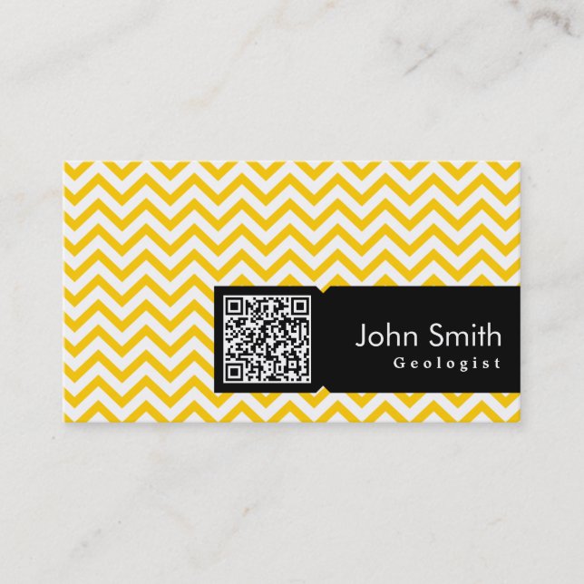 Yellow Zigzag QR Code Geologist Business Card (Front)