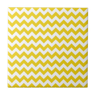 Yellow Zigzag, Yellow Chevron, Geometric Pattern Ceramic Tile