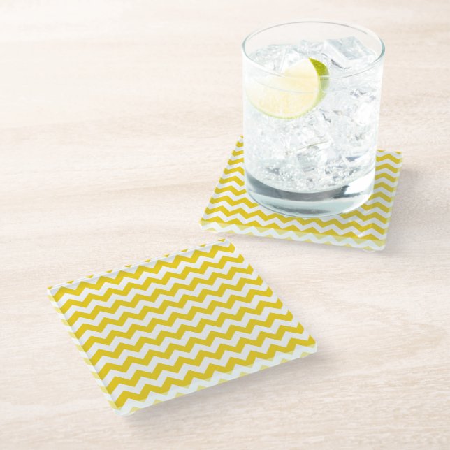Yellow Zigzag, Yellow Chevron, Geometric Pattern Glass Coaster (Angled)