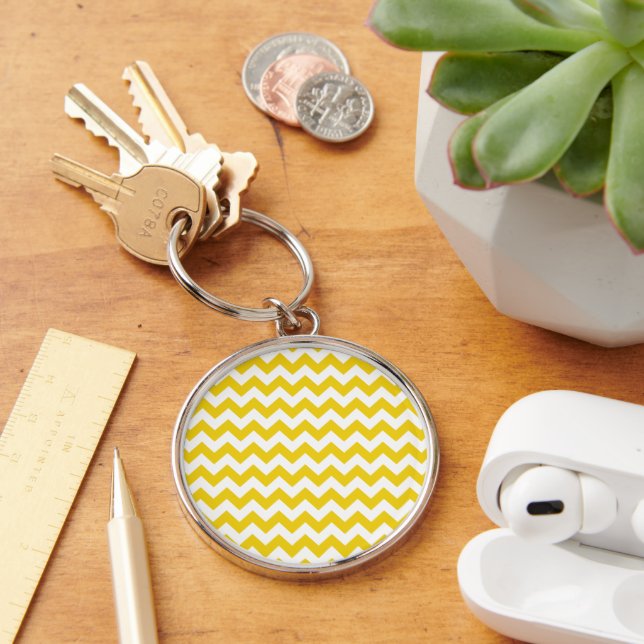 Yellow Zigzag, Yellow Chevron, Geometric Pattern Key Ring (Desk)