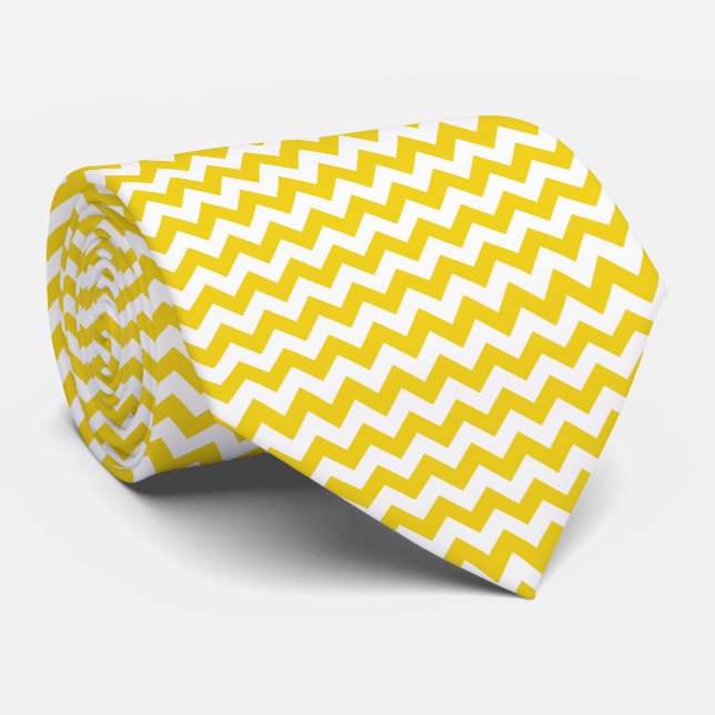Yellow Zigzag, Yellow Chevron, Geometric Pattern Tie (Rolled)