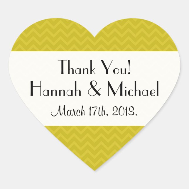 Yellow Zigzag, Yellow Chevron, Wedding Heart Sticker (Front)