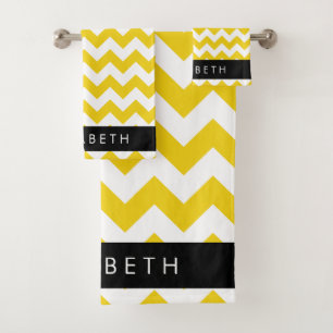 Yellow Zigzag, Yellow Chevron, Your Name Bath Towel Set