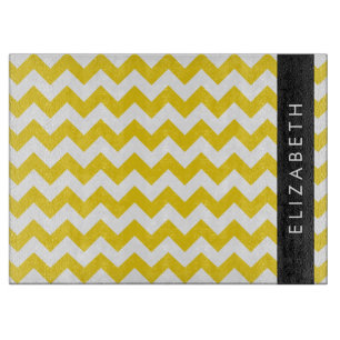Yellow Zigzag, Yellow Chevron, Your Name Cutting Board