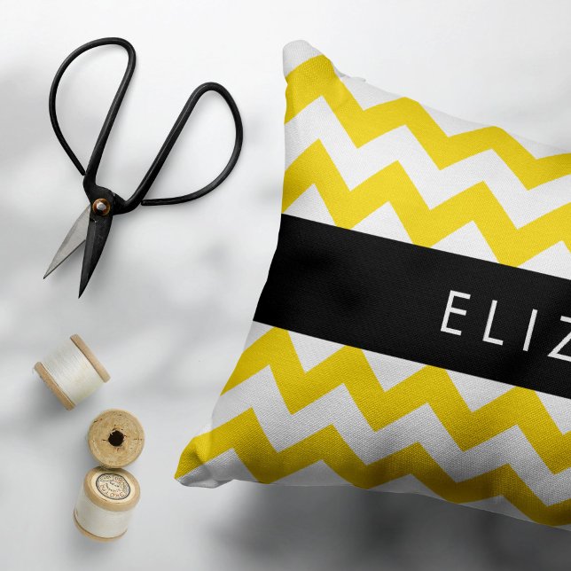 Yellow Zigzag, Yellow Chevron, Your Name Decorative Cushion (Creator Uploaded)