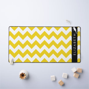 Yellow Zigzag, Yellow Chevron, Your Name Desk Mat
