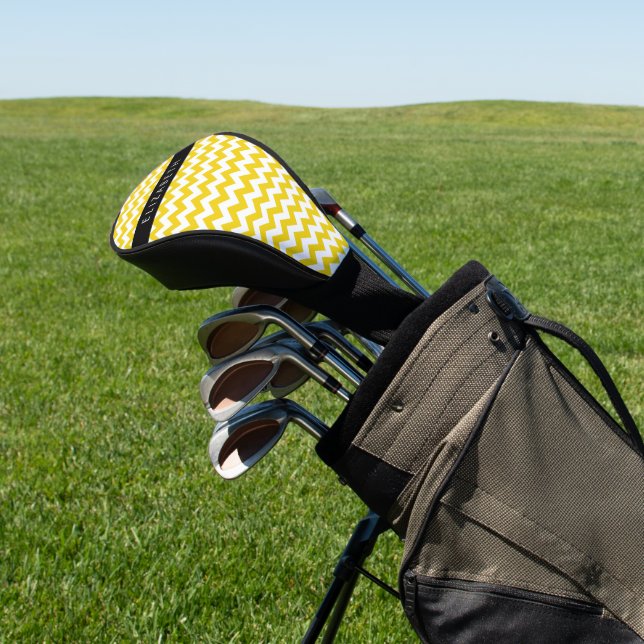 Yellow Zigzag, Yellow Chevron, Your Name Golf Head Cover (In Situ)