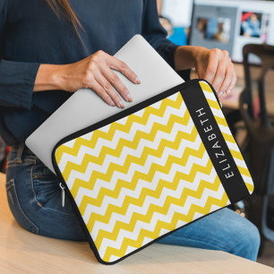 Yellow Zigzag, Yellow Chevron, Your Name Laptop Sleeve