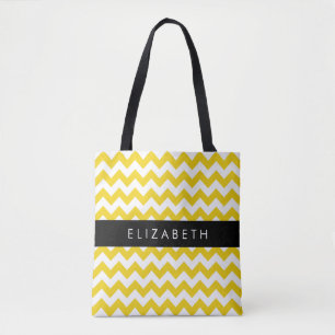 Yellow Zigzag, Yellow Chevron, Your Name Tote Bag