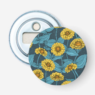 Yellow Zinnias on dark blue Bottle Opener