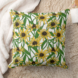 Yellow Zinnias on dark blue Cushion