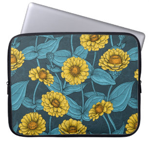 Yellow Zinnias on dark blue Laptop Sleeve