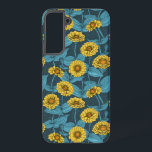 Yellow Zinnias on dark blue Samsung Galaxy Case<br><div class="desc">Hand- painted zinnia flowers vector pattern</div>