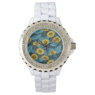 Yellow Zinnias on dark blue Watch