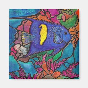 Yellowbar Angelfish Coral Reef Art "Stained Glass" Magnet