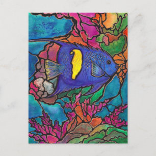 Yellowbar Angelfish Coral Reef Art "Stained Glass" Postcard