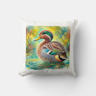 Yellowbilled teal 050824AREF143 - Watercolor Cushion
