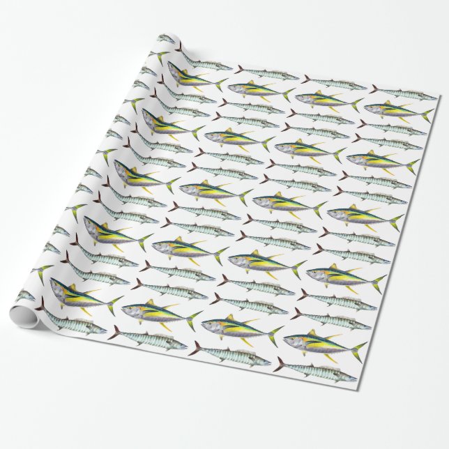 yellowfin and wahoo fish pattern wrapping paper (Unrolled)