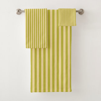 Yellowish Green and Buttercream Colour Stripes Bath Towel Set