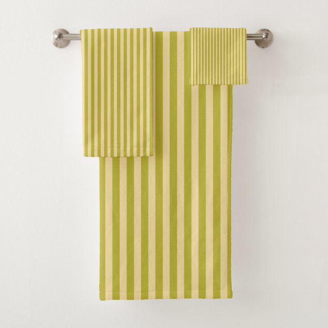 Yellowish Green and Buttercream Colour Stripes Bath Towel Set (Insitu)
