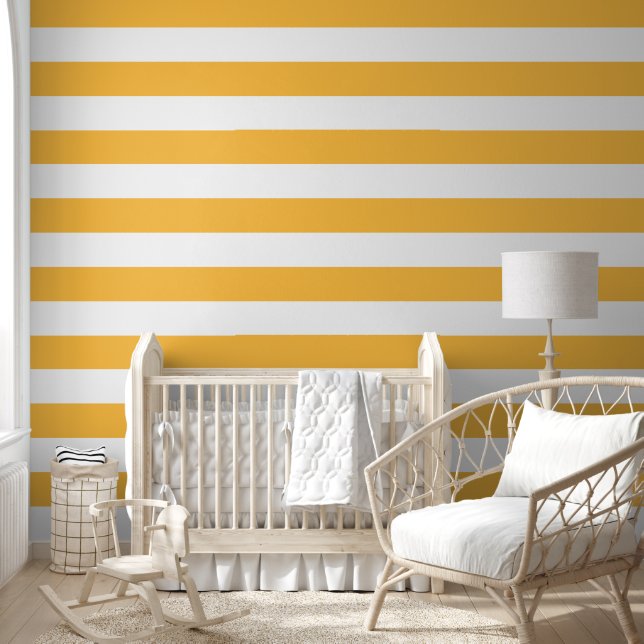 Yellowish Orange and White Horizontal Stripes Wallpaper (Kids)