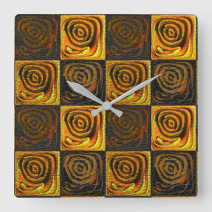 Yellowish squares and circles in rustic mosaic square wall clock