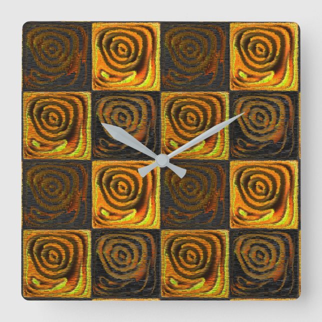 Yellowish squares and circles in rustic mosaic square wall clock (Front)