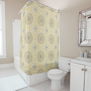 Yellows and White Mandala Kaleidoscope Medallion Shower Curtain