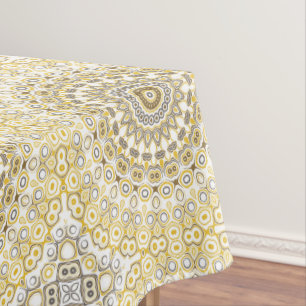 Yellows and White Mandala Kaleidoscope Medallion Tablecloth