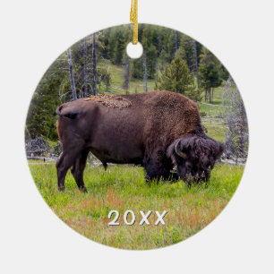 Yellowstone American Bison, 2 photos Ceramic Ornament