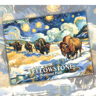 Yellowstone Bison Herd Van Gogh Style Custom Text Postcard
