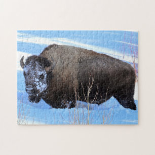 Yellowstone Bison Standing in Deep Snow Jigsaw Puzzle