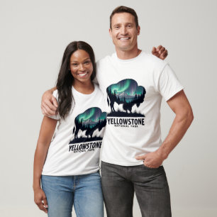 Yellowstone Bison with Aurora Landscape Design T-Shirt