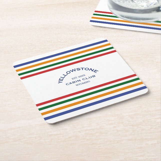 Yellowstone Cabin Club Custom Crest Park Stripe Square Paper Coaster (Angled)