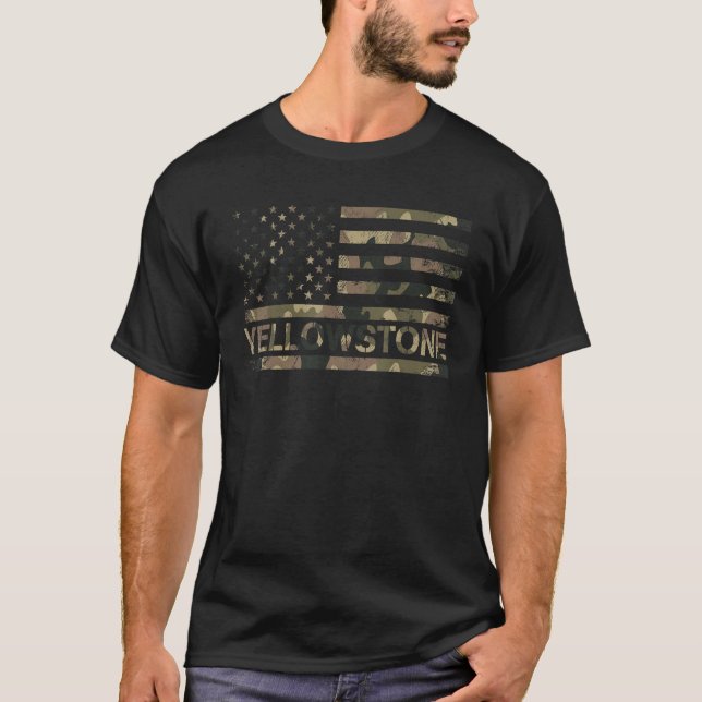Yellowstone Camouflage Usa American Flag T-Shirt (Front)