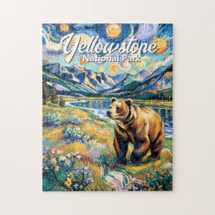 Yellowstone Colorful Landscape Vintage Animal Bear Jigsaw Puzzle
