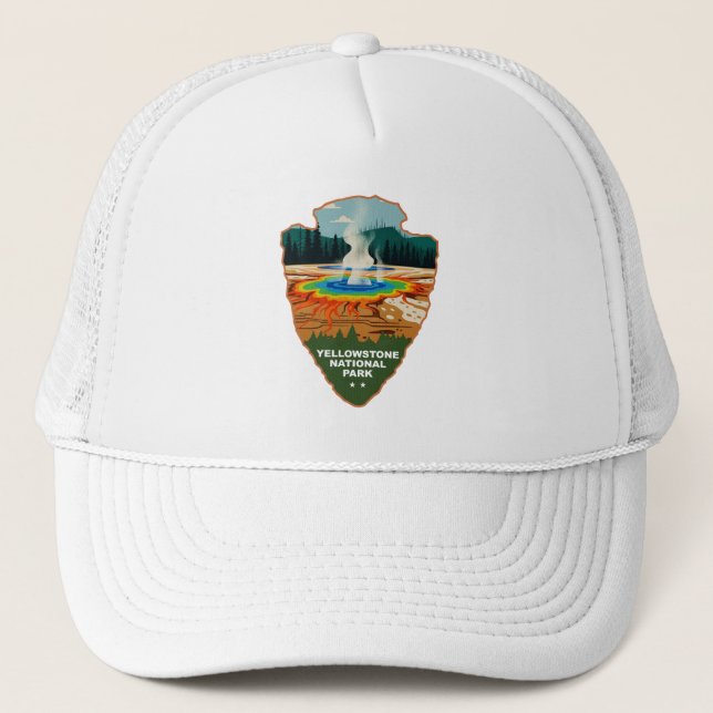 Yellowstone Grand Prismatic Spring Arrowhead Trucker Hat (Front)