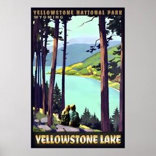 Yellowstone Lake Retro Roger Broders Travel Poster