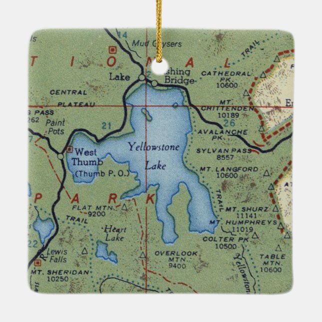 Yellowstone Lake Vintage Map Ceramic Ornament (Back)
