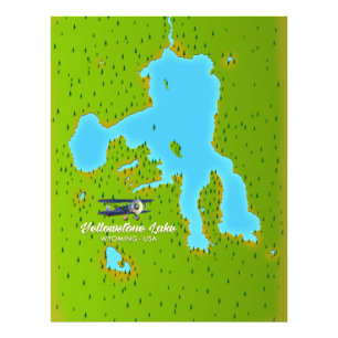 Yellowstone Lake, Wyoming Map Photo Print