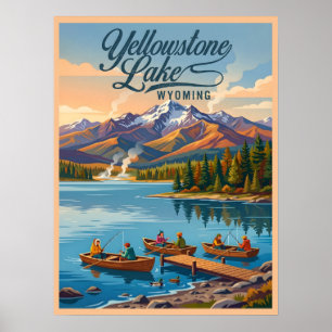 Yellowstone Lake Wyoming Scenic Fishing Poster