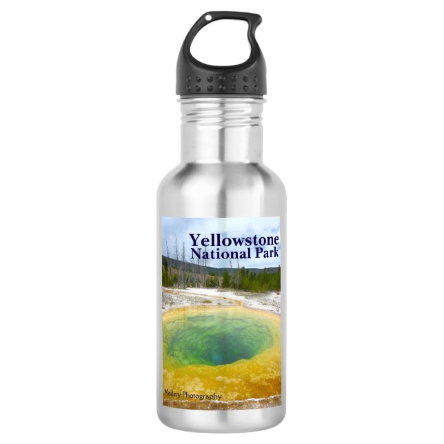 Yellowstone: Morning Glory Pool with text 532 Ml Water Bottle (Front)