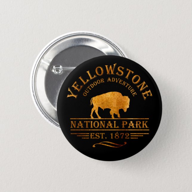 Yellowstone national park 6 cm round badge (Front & Back)