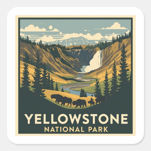 Yellowstone National Park Adventure Design Square Sticker (Front)