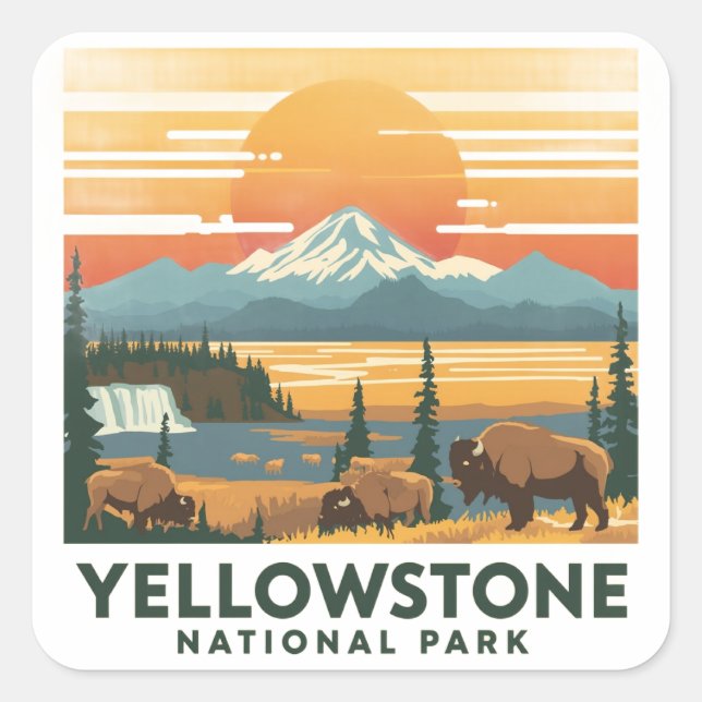 Yellowstone National Park Adventure Design Square Sticker (Front)
