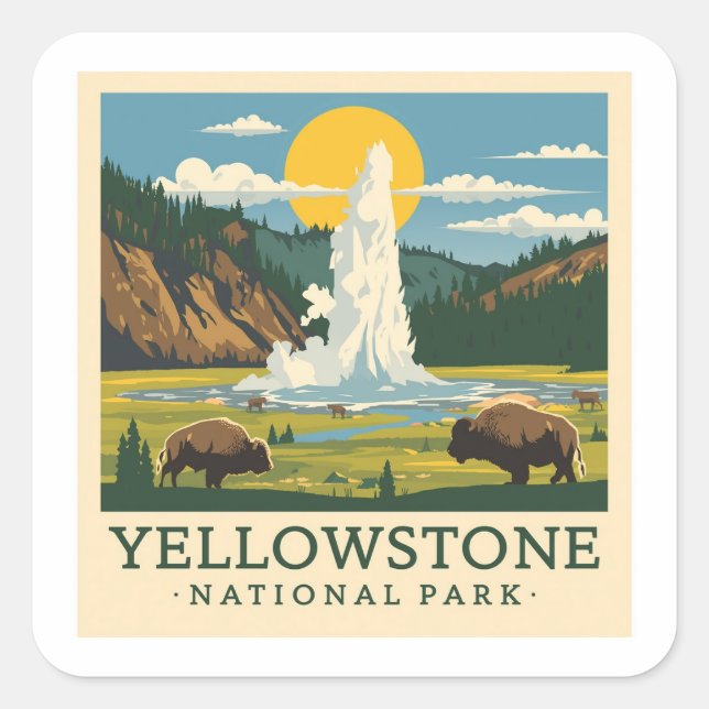 Yellowstone National Park Adventure Design Square Sticker (Front)